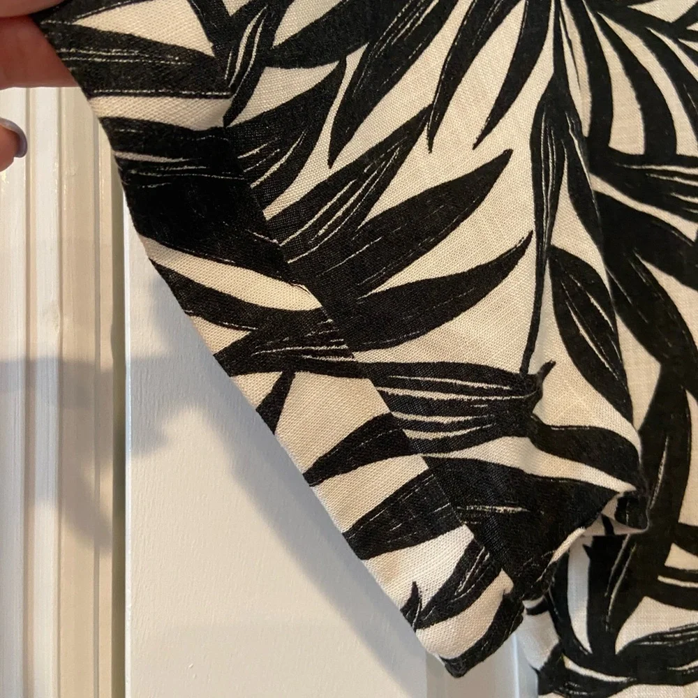 ZARA Black & Cream Palm Print Linen Jumpsuit | Size Small